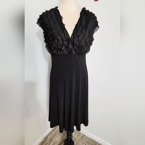 Connected Apparel Empire Black Cocktail Dress w/Black & Gold Shiny Ruffles Sz 14